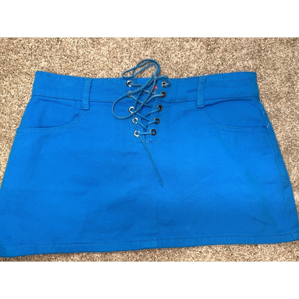 Edikted Turquoise Blue Lace Up Denim Mini Skirt Y2K Style Womens Medium